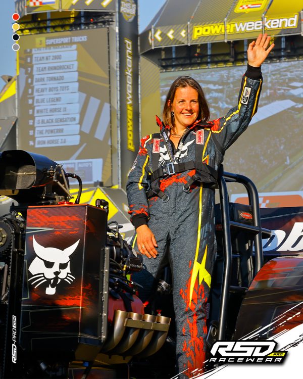 screamin bobcat pulling team custom safety overalls